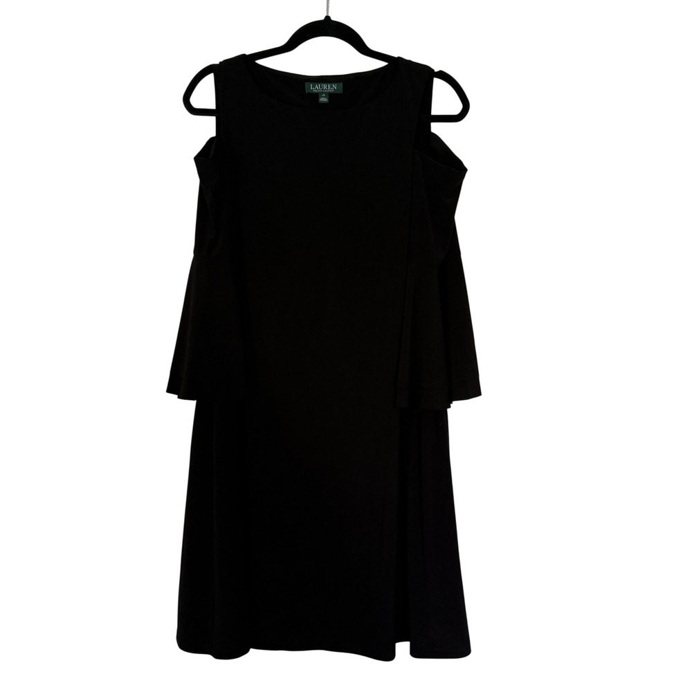 Lauren Ralph Lauren Cold Shoulder Dress Women Size 10 Black Bell Sleeve A-Line
